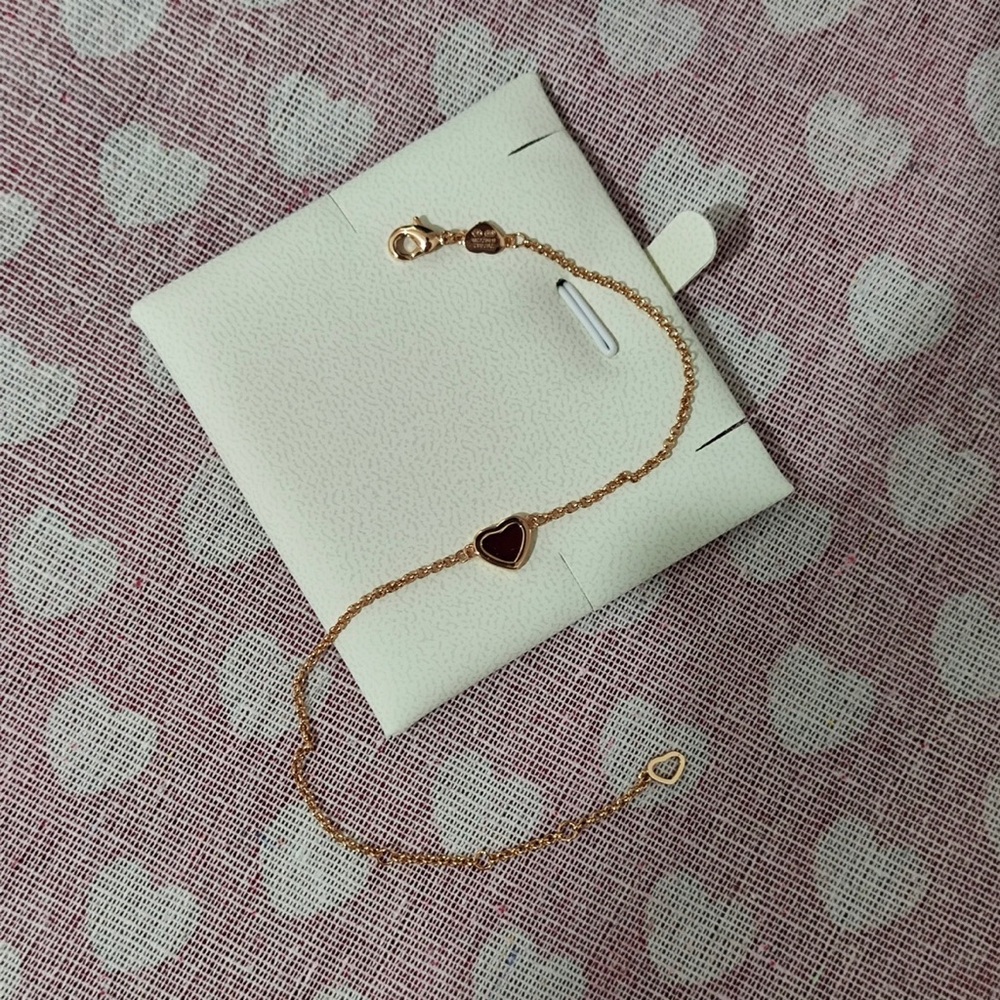 Chopard Rose Gold Chain Bracelet with Red Heart Pendant - Picture 9 of 12